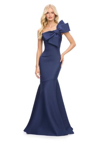 11696 One Shoulder Satin Gown with Bow