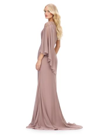 11701 One Shoulder Chiffon Gown with Cascading Ruffle Sleeve