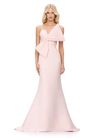 11702 Spaghetti Strap Satin Gown with Oversized Bow