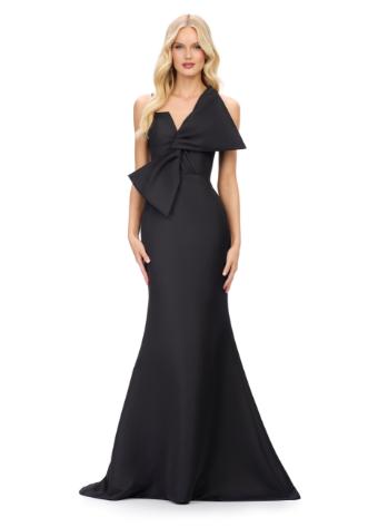 11702 Spaghetti Strap Satin Gown with Oversized Bow