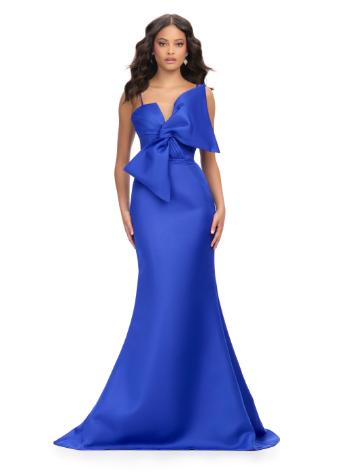 11702 Spaghetti Strap Satin Gown with Oversized Bow