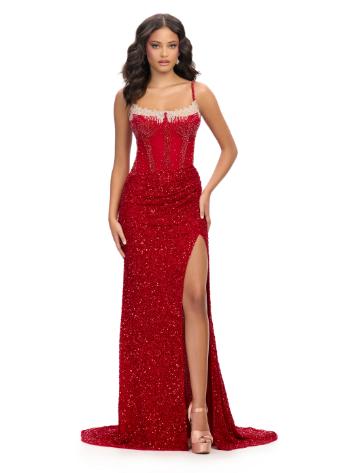 11711 Spaghetti Strap Fitted Gown with a Fully Beaded Corset Bustier