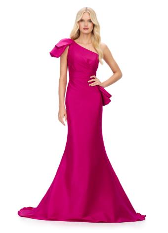 11722 One Shoulder Taffeta Gown with Ruffle Detail