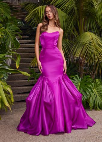 11733 Strapless Shiny Organza Gown