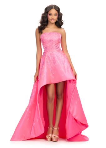 11734 Strapless High-Low Satin Gown with Press On Stones