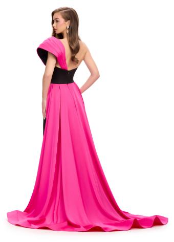 11735 One Shoulder Satin Gown with Overskirt