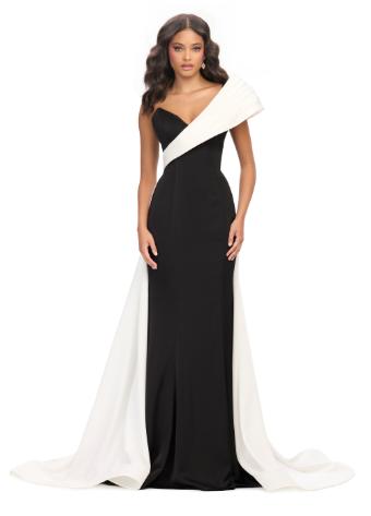 11735 One Shoulder Satin Gown with Overskirt