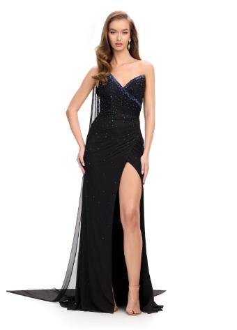 11736 One Shoulder Gown with Press On Stones and Cape