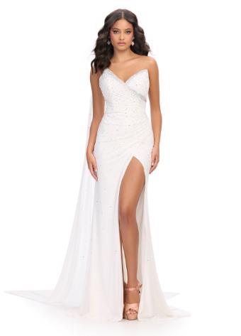 11736 One Shoulder Gown with Press On Stones and Cape