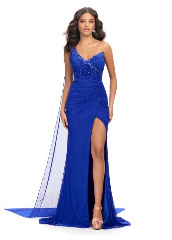 11736 One Shoulder Gown with Press On Stones and Cape