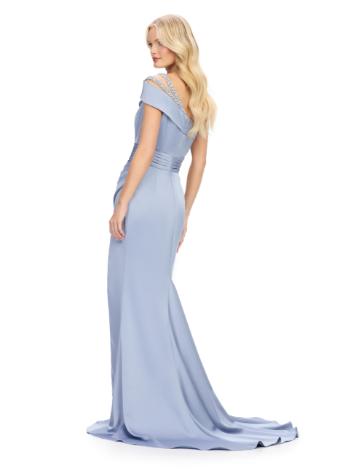 11749 One Shoulder Satin Gown with Left Leg Slit and Sweep Train