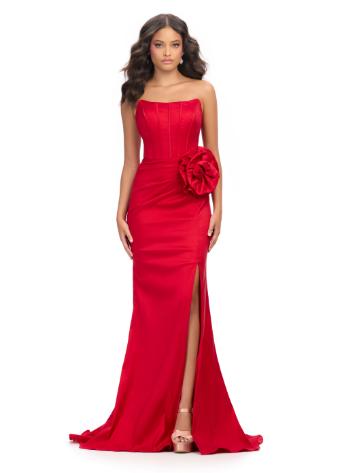 11752 Strapless Taffeta Gown with Left Leg Slit and Sweep Train