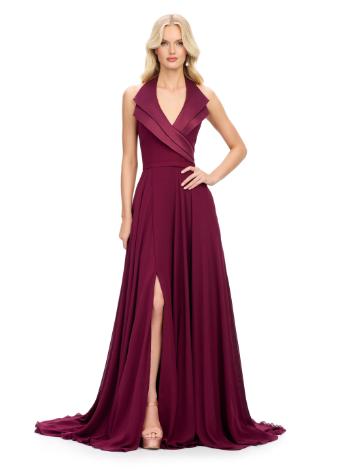 11753 Halter Chiffon Gown with Left Leg Slit and Open Back