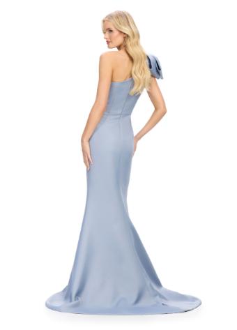 11759 Satin One Shoulder Gown with Oversized Bow and Left Leg Slit