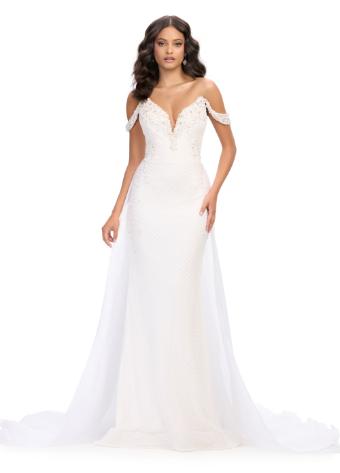 11767 Fully Beaded Gown with Off Shoulder Sleeves and Overskirt