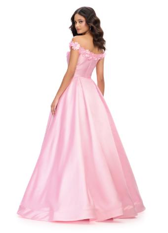 11771 Off Shoulder Ball Gown with Flower Detail and A-Line Skirt