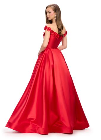 11771 Off Shoulder Ball Gown with Flower Detail and A-Line Skirt