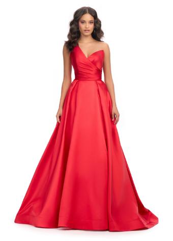 11772 One Shoulder Draped Mikado Ball Gown with A-Line Skirt