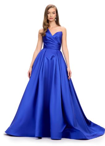 11772 One Shoulder Draped Mikado Ball Gown with A-Line Skirt