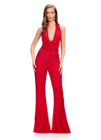 11775 Halter Style Jumpsuit with Press On Stones