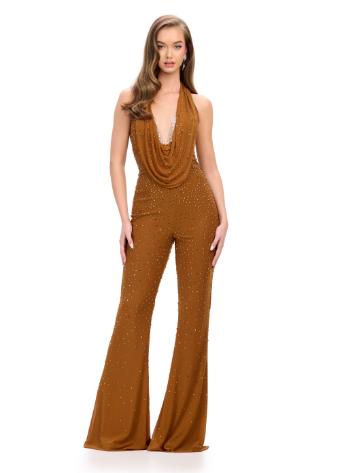 11775 Halter Style Jumpsuit with Press On Stones