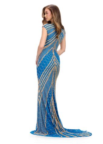 1624 High Neck Beaded Gown with Center Slit